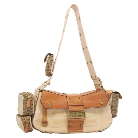 DIOR Trotter Canvas Street Chic Shoulder Bag Brown Gold - Picture 1 of 12